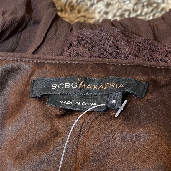 🆕 BCBGMaxAzria 100% Silk Brown Tiered Ruffled Midi Dress Sweetheart Neckline - Picture 2 of 9